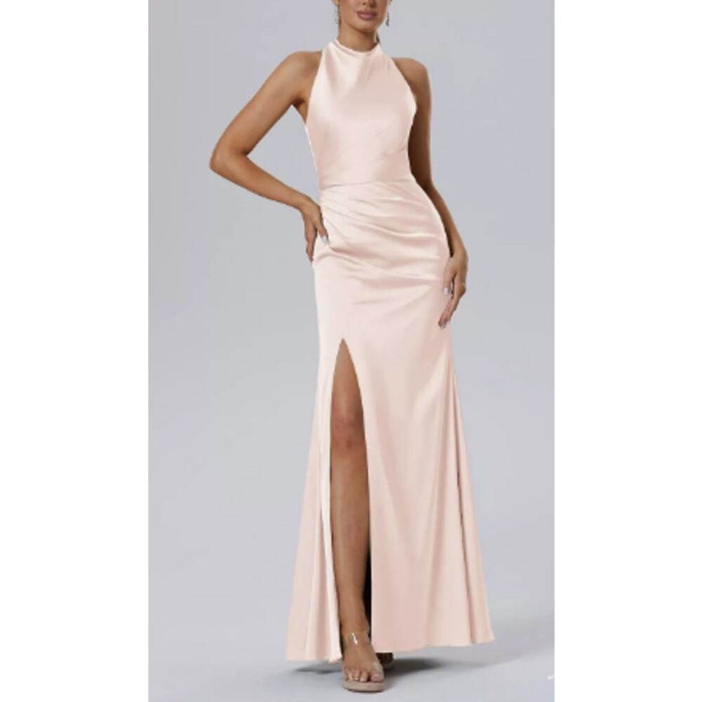 FORMAL AW SZ 4 S apricot Satin Maharaol Floral Bridesmaid maxi Dress New b38